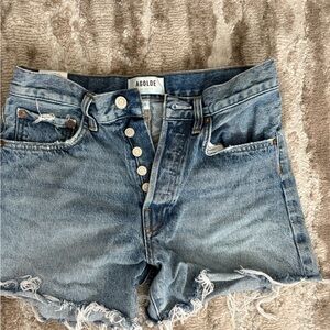 Agolde Blue Denim Frayed Shorts size 25 new or like new button fly designer Jean